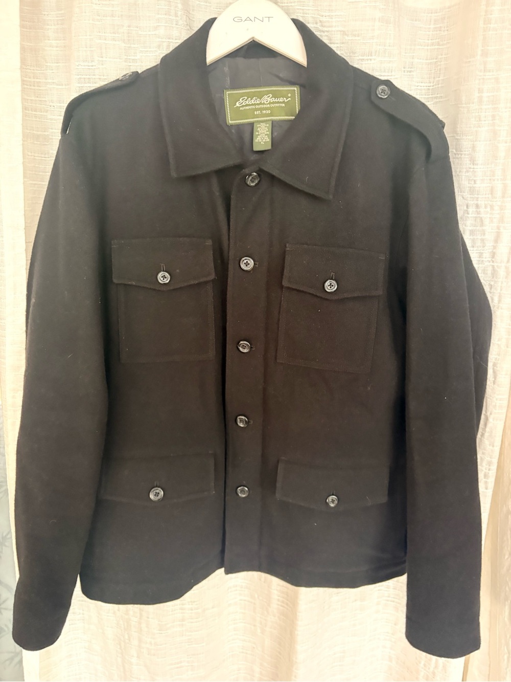 Eddie Bauer Men’s XL Black Wool Cashmere Blend Military Field Jacket